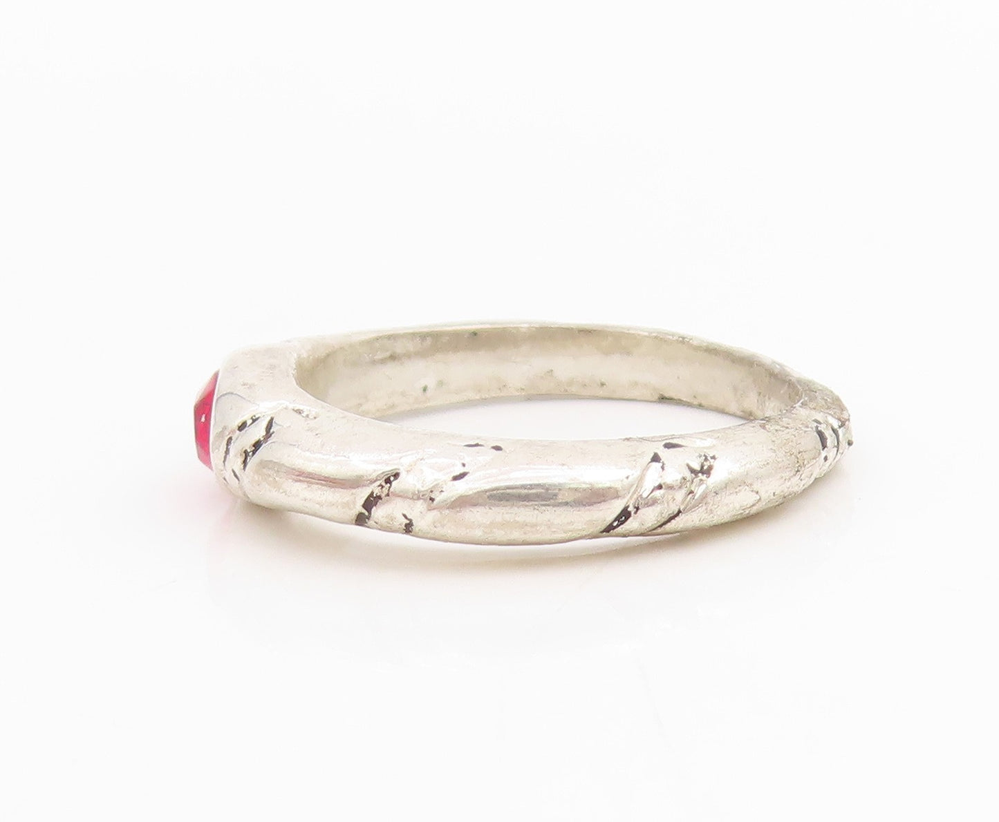 925 Sterling Silver Vintage Ring Minimalist Red CZ Solitaire Band  Sz 8  RG34795
