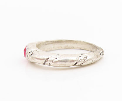 925 Sterling Silver Vintage Ring Minimalist Red CZ Solitaire Band  Sz 8  RG34795