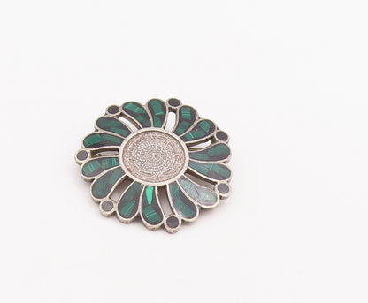 925 Sterling Silver Vintage Brooch Pin MEXICO Malachite Celtic Flower  BP10953