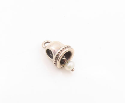 925 Sterling Silver Vintage Pendant PANDORA Designer Pearl Bell Shape   PT24094