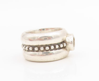 925 Sterling Silver Vintage Ring Bezel Set Citrine Beaded Band  Sz 5.5  RG34772