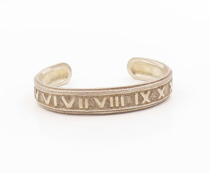 925 Sterling Silver Vintage Bracelet Bold Roman Numerals Rope Edge Cuff  BT11564