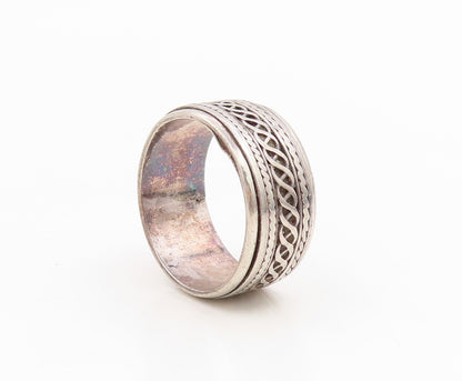 925 Sterling Silver Vintage Ring Celtic Weave Wide Spinner Band  Sz 11  RG35055