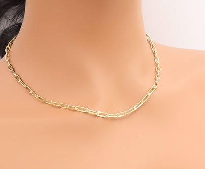 925 Sterling Silver Vintage Necklace Gold Plated Classic Paperclip Chain  NE4933