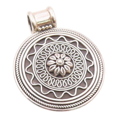 DOUG PAULUS 925 Silver  Vintage Floral Swirl Pattern Round Pendant  PT19708
