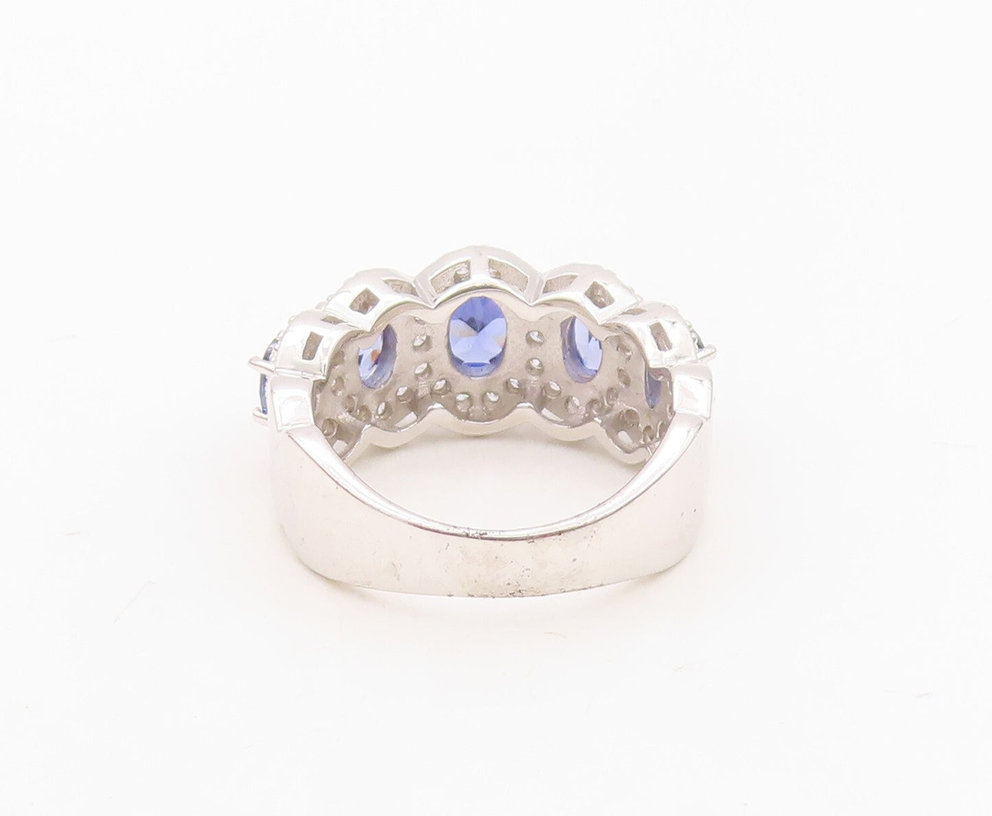 925 Sterling Silver Vintage Ring Oval Cut Sapphire Halo CZ Band  Sz 7  RG30140
