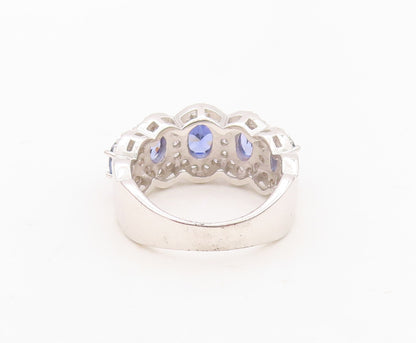 925 Sterling Silver Vintage Ring Oval Cut Sapphire Halo CZ Band  Sz 7  RG30140