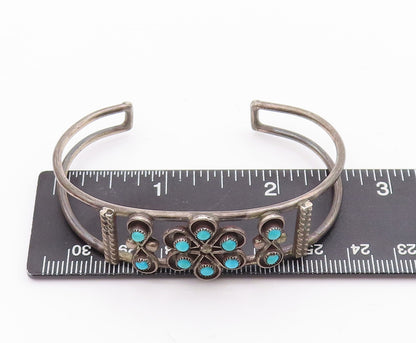 925 Sterling Silver Vintage Bracelet NAVAJO Floral Cutout Turquoise Cuff BT10522