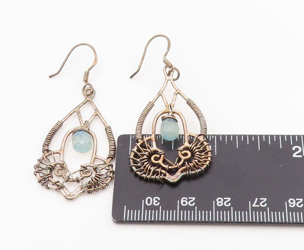 925 Sterling Silver Vintage Earrings Faceted Quartz Wire Wrapped Dangle  EG13856