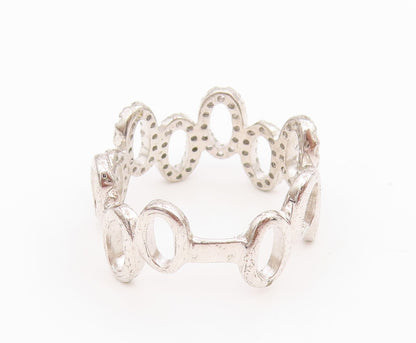 925 Sterling Silver Vintage Ring CZ Interlocking Wavy Oval Loop Sz 8 RG34468