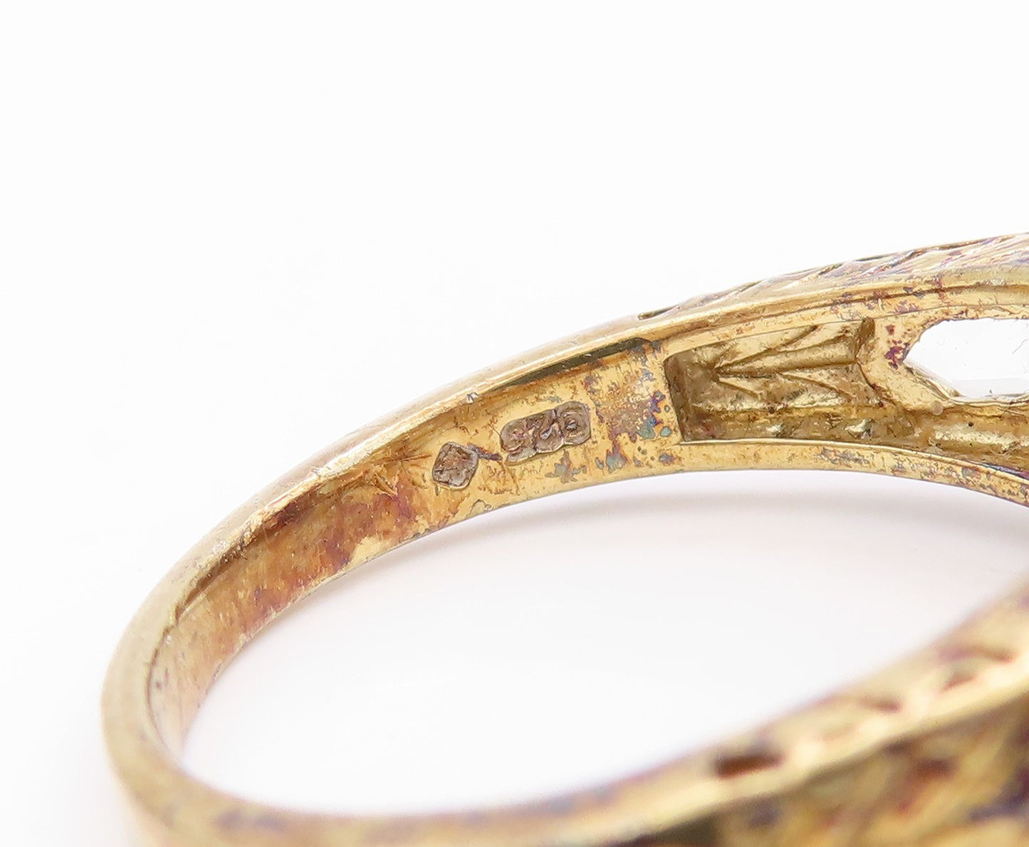 925 Sterling Silver Vintage Ring Gold Plated Swirly Multi Topaz  Sz 10  RG33364