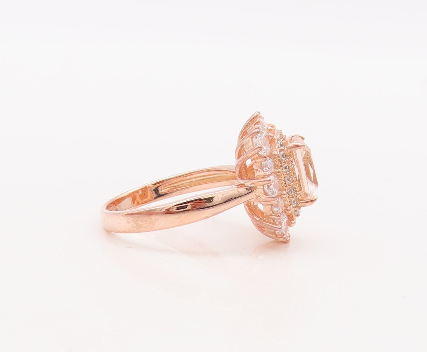 925 Sterling Silver Vintage Ring Rose Gold Plated Morganite & Topaz Sz 7 RG29684