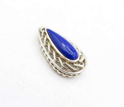 925 Sterling Silver  Vintage Lapis Lazuli Swirl Tear Drop Pendant  PT3370