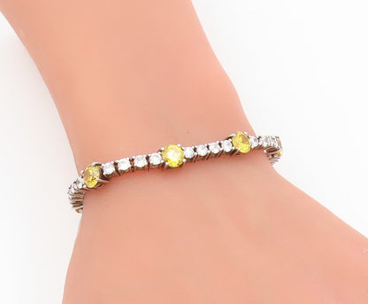 925 Sterling Silver Vintage Bracelet Round CZ Geometric Tennis Chain  BT11609