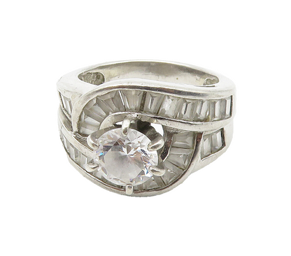 925 Sterling Silver  Cubic Zirconia Shiny Bypass Style Band Ring Sz 7  RG15609