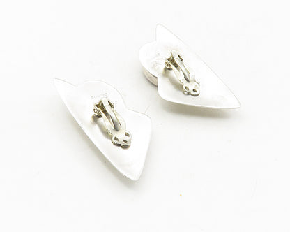 L YAZZIE NAVAJO 925 Silver  Vintage Mother Of Pearl Non Pierce Earrings EG5375