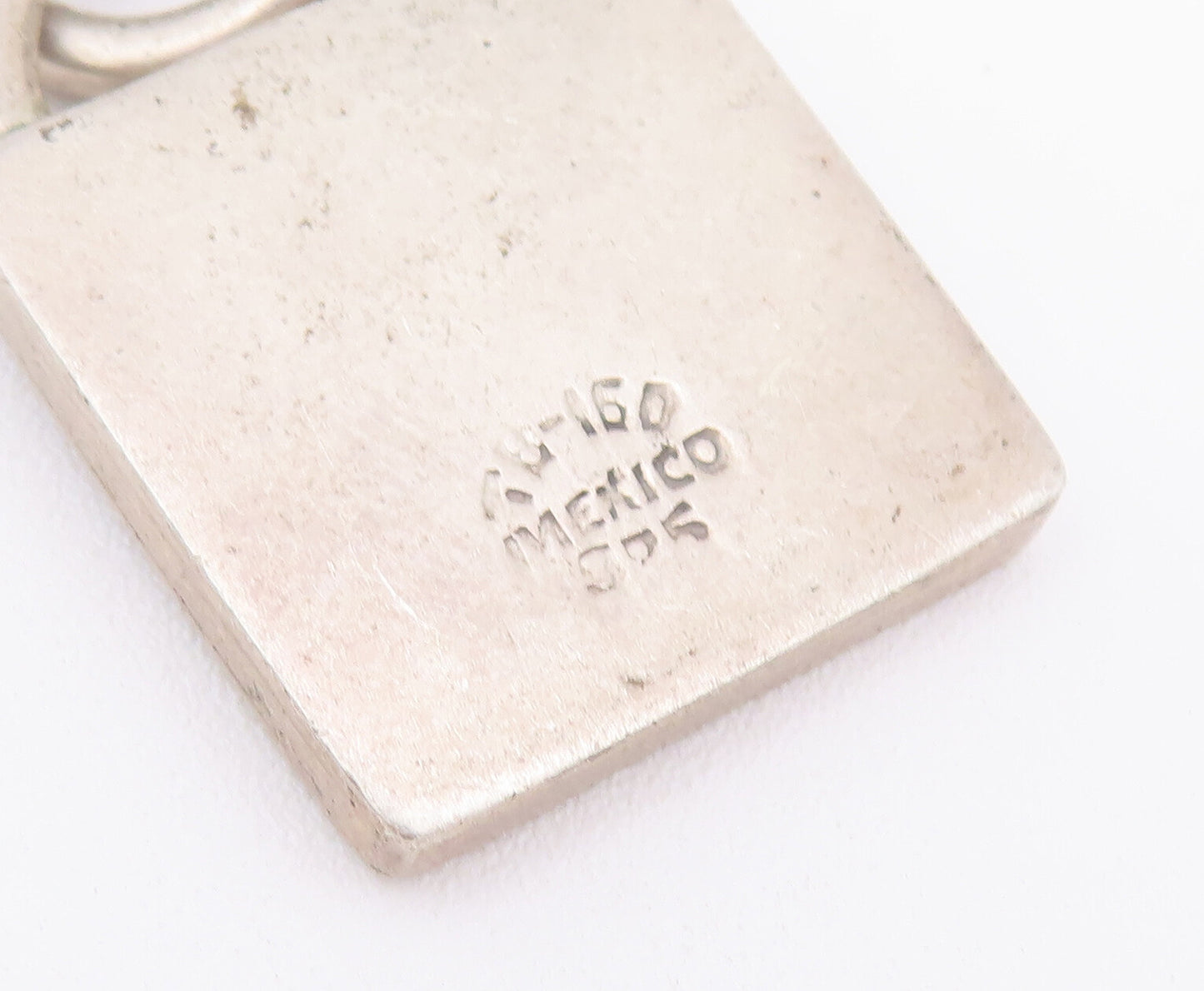 925 Sterling Silver Vintage Pendant MEXICO Carved Mechanical Parts Lock  PT22785