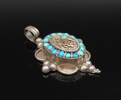 925 Sterling Silver Vintage Beaded & Rope Twist Multi Turquoise Pendant  PT21766