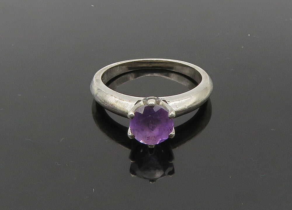 925 Sterling Silver  Vintage Prong Set Amethyst Solitaire Ring Sz 6  RG21603
