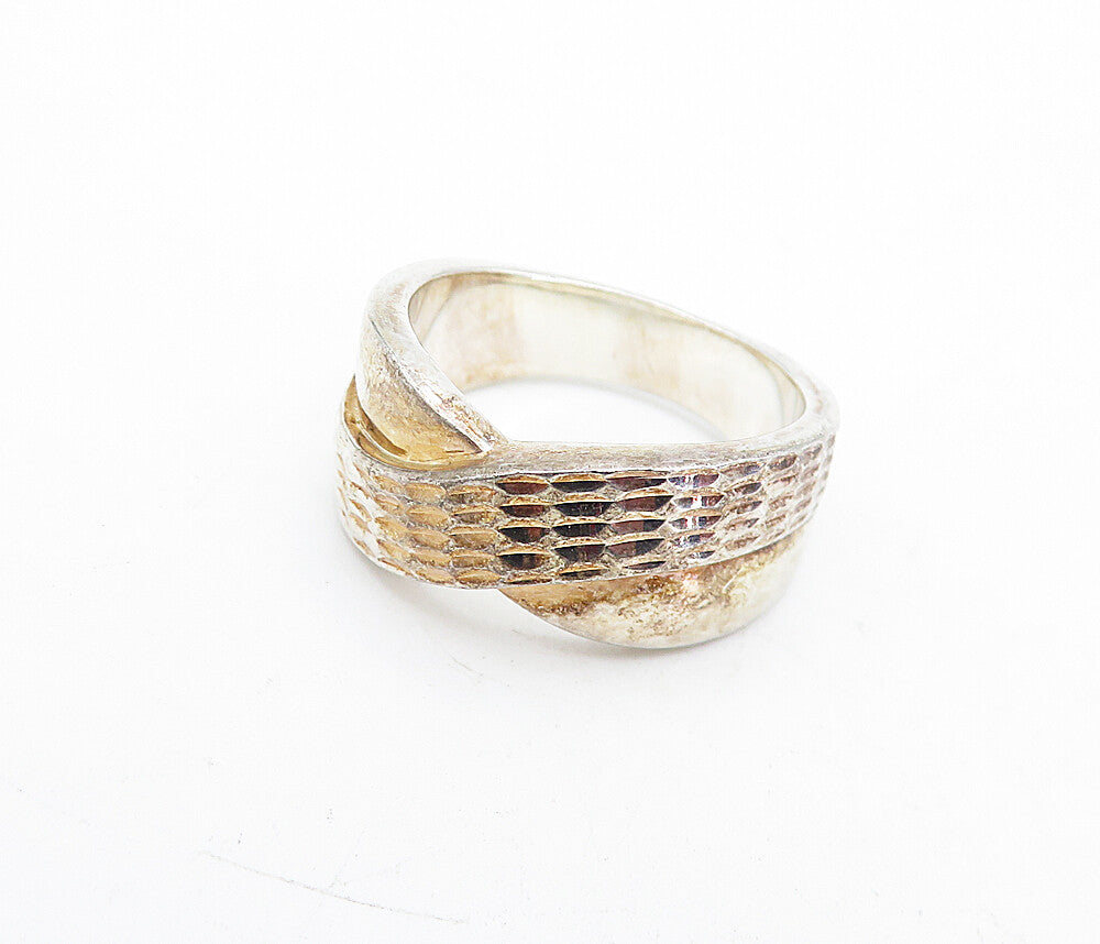 925 Sterling Silver  Vintage Shiny Etched Twist Design Band Ring Sz 8  RG5557