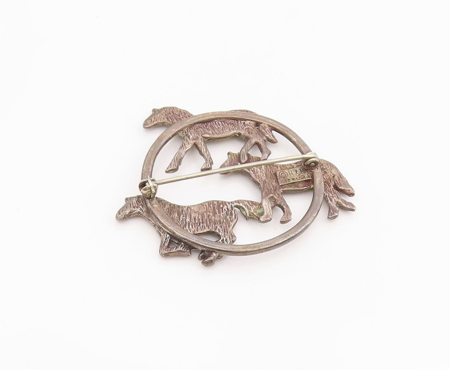 925 Sterling Silver Vintage Brooch Pin HAND & HAMMER Running Horse Trio  BP12180
