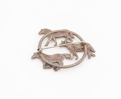 925 Sterling Silver Vintage Brooch Pin HAND & HAMMER Running Horse Trio  BP12180