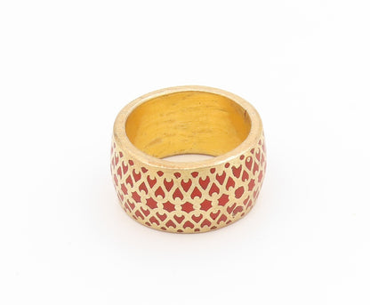 925 Sterling Silver Vintage Ring Gold Plated Red Lattice Pattern  Sz 7  RG34548