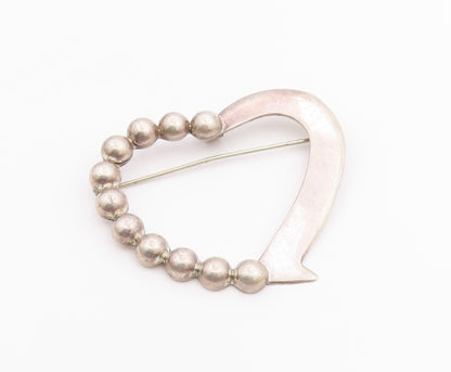 MEXICO 925 Sterling Silver  Vintage Shiny Bubble Love Heart Brooch Pin  BP6742