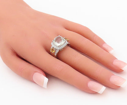 925 Sterling Silver Vintage Ring Green Amethyst CZ & Citrine  Sz 7.5  RG30015