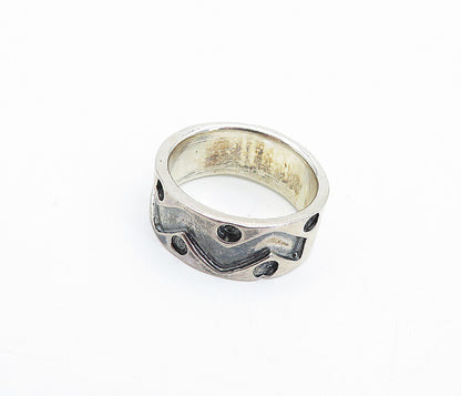 925 Sterling Silver  Vintage Dark Tone Zig Zag Design Band Ring Sz 6.5  RG3967