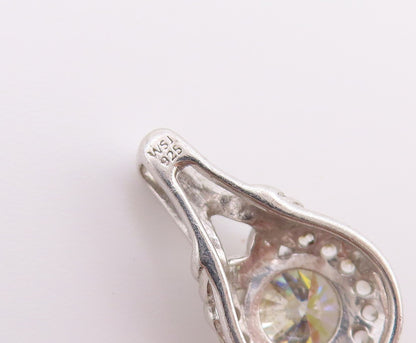 925 Sterling Silver Vintage Pendant Round Cut CZ Halo Solitaire Charm  PT26541