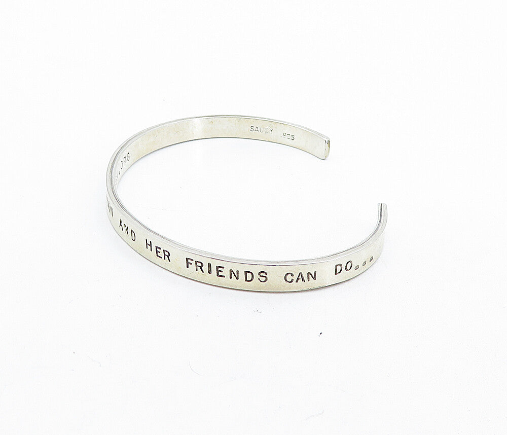 925 Sterling Silver  Vintage Amazing Woman Stamped Quote Cuff Bracelet  BT2562