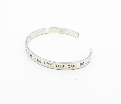 925 Sterling Silver  Vintage Amazing Woman Stamped Quote Cuff Bracelet  BT2562