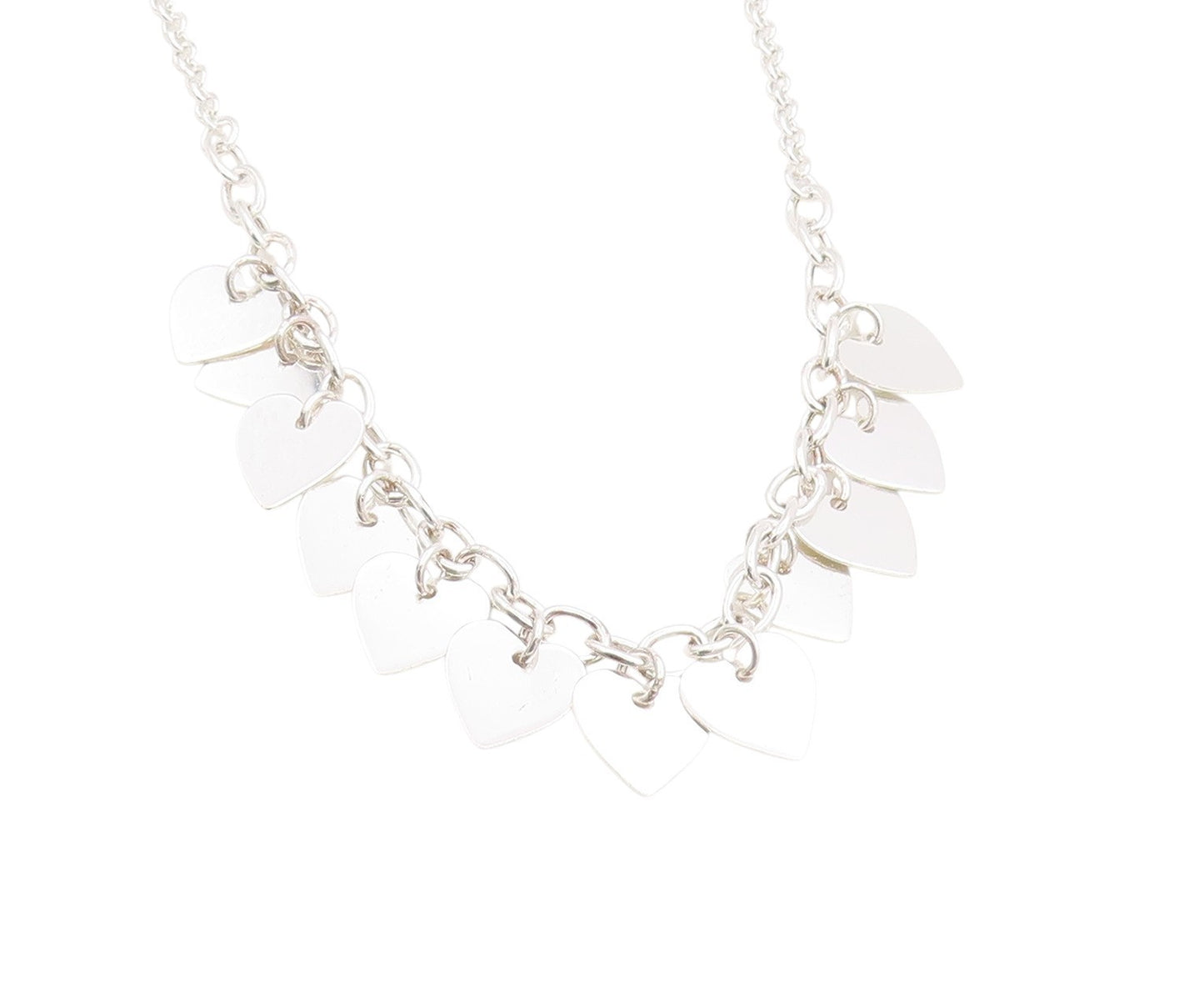 925 Sterling Silver Vintage Necklace Linked Chain Dangling Hearts Cutout  NE4581
