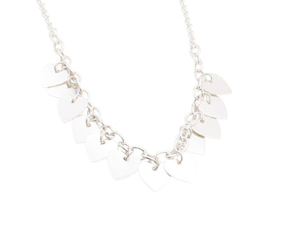 925 Sterling Silver Vintage Necklace Linked Chain Dangling Hearts Cutout  NE4581