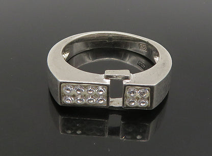 925 Sterling Silver  Vintage Rhinestones Square Band Ring Sz 7.5  RG23623