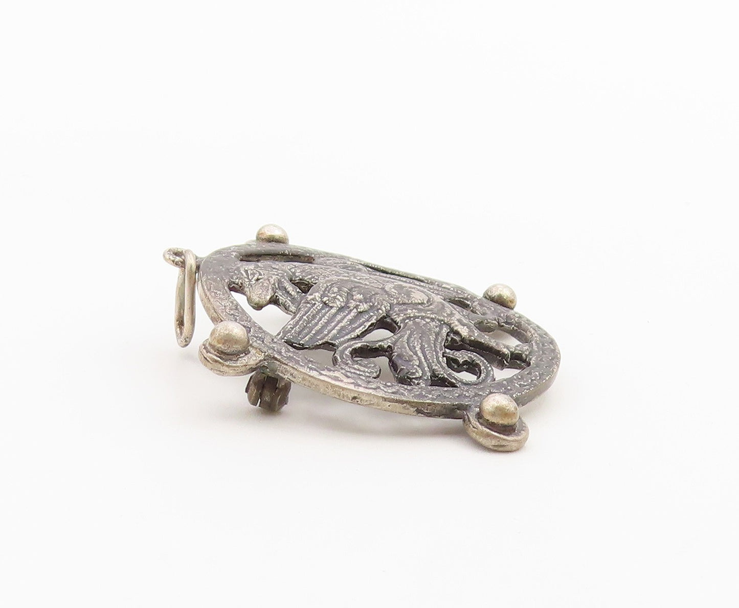 SALAMONE 925 Silver  Vintage Beaded Edge Dragon Cutout Brooch Pin  BP9823