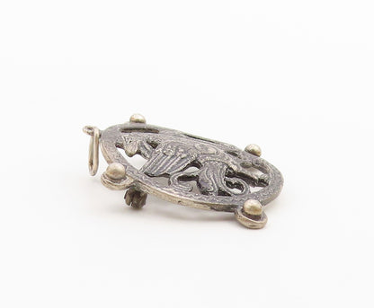 SALAMONE 925 Silver  Vintage Beaded Edge Dragon Cutout Brooch Pin  BP9823