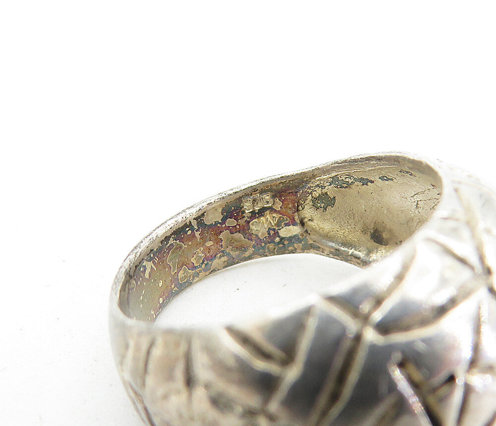 925 Sterling Silver  Vintage Chiseled Design Dome Band Ring Sz 6.5  RG6000