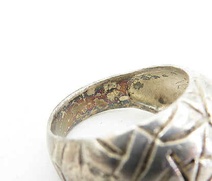 925 Sterling Silver  Vintage Chiseled Design Dome Band Ring Sz 6.5  RG6000