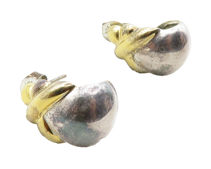 925 Sterling Silver  Vintage Two Tone Curved Smooth Drop Earrings  EG6545