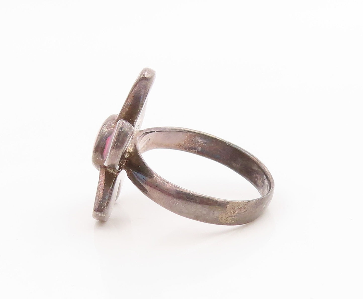 925 Sterling Silver Vintage Ring Classic Mother Of Pearl Flower  Sz 8  RG35844