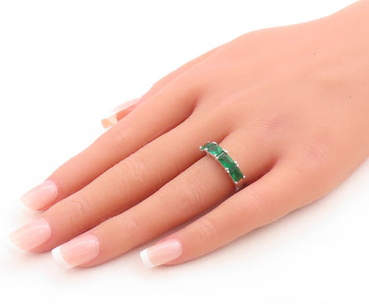 925 Sterling Silver Vintage Ring Rectangle Cut Green CZ Band  Sz 6  RG31528