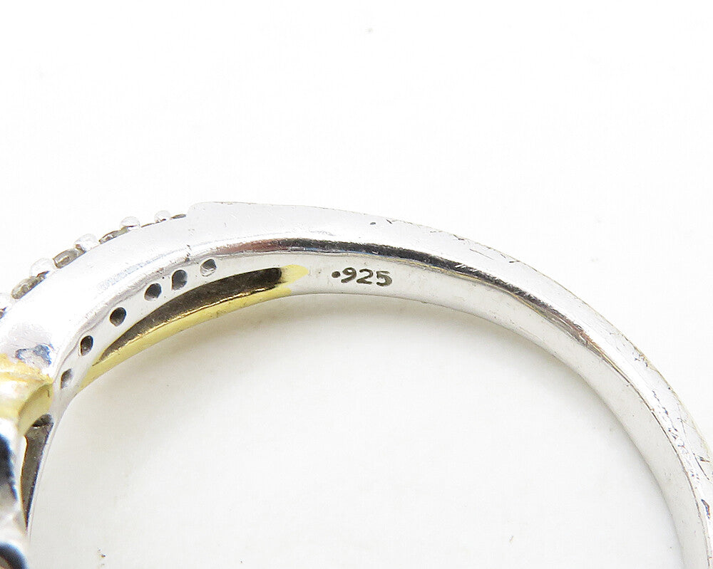 925 Sterling Silver  Vintage Topaz 2 Tone Shiny Split Band Ring Sz 8  RG18953