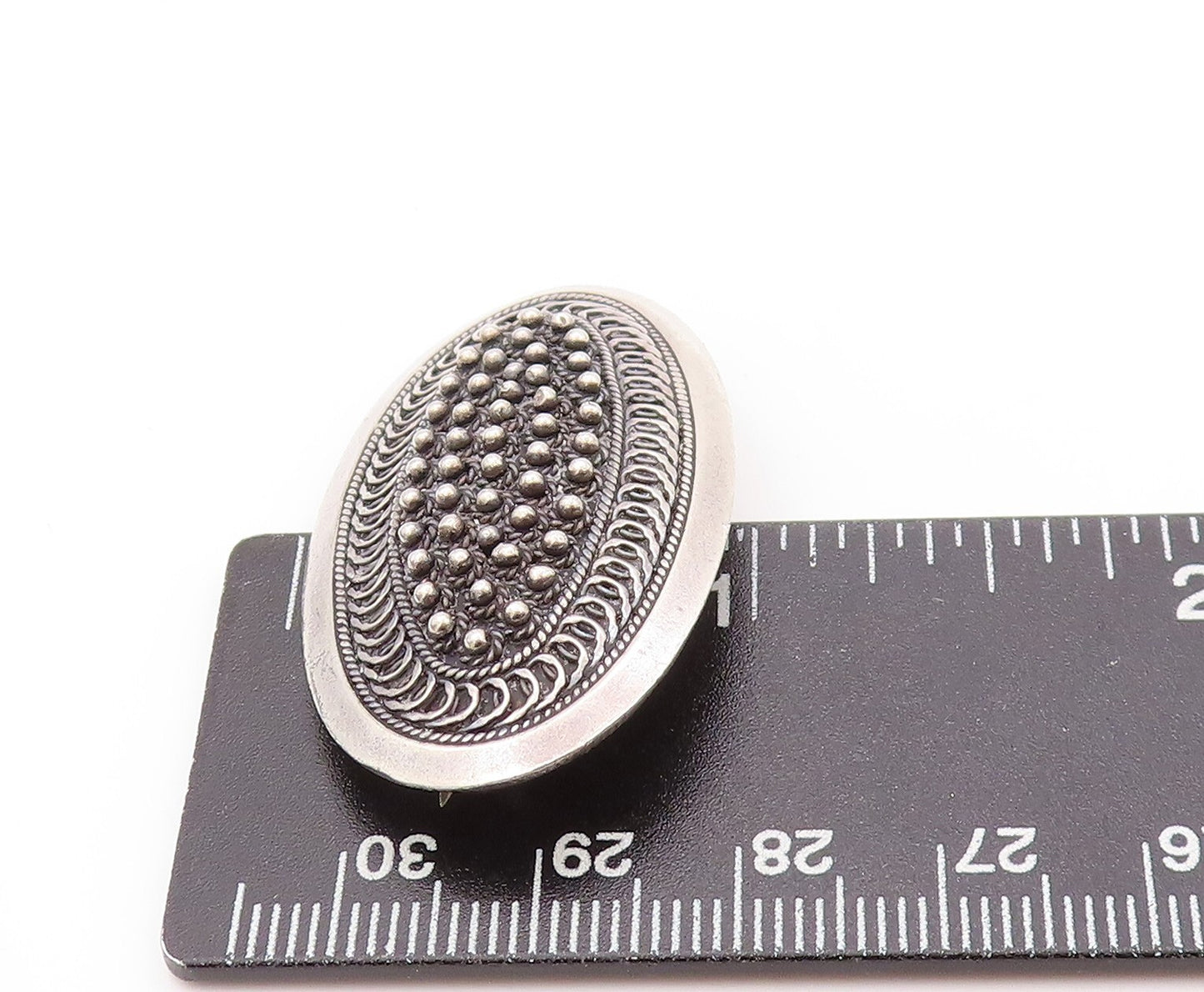 925 Sterling Silver Vintage Brooch Dark Tone Antique Oval Bead Carved  BP11515