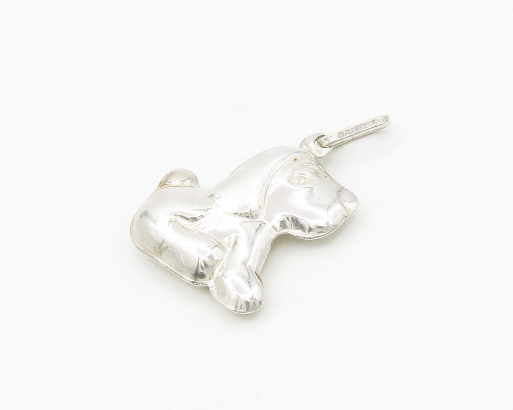 925 Sterling Silver  Vintage Shiny Hollow Sitting Dog Pendant  PT13829