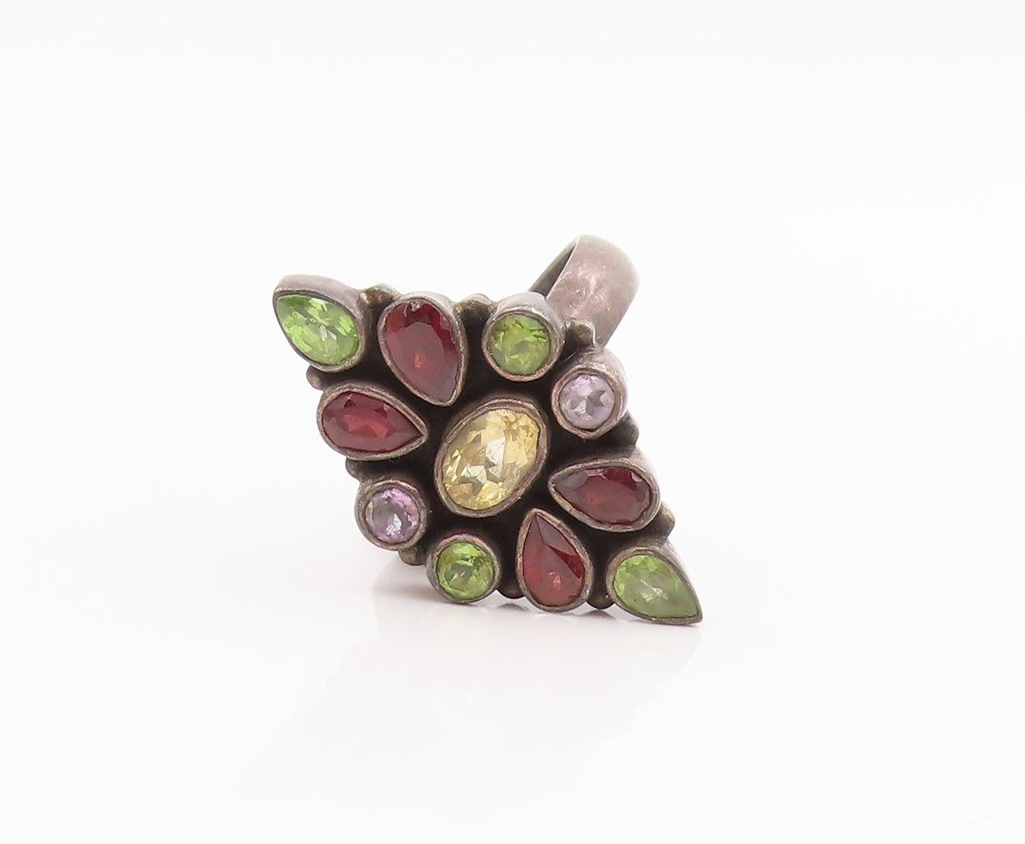 925 Sterling Silver Vintage Ring Elegant Multi Gemstone Cluster  Sz 7.5  RG35430