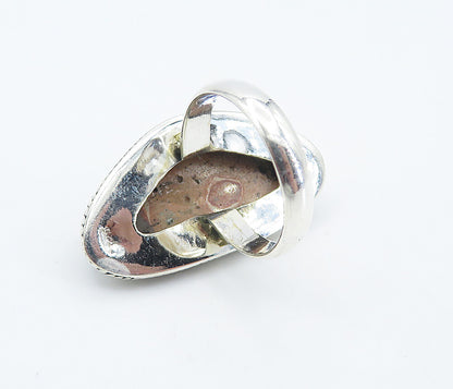 925 Sterling Silver  Tear Drop Spotted Jasper Twist Cocktail Ring Sz 6  RG8342