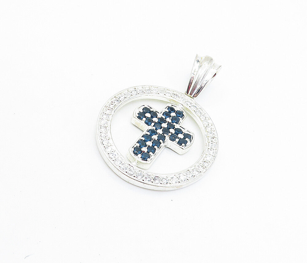 925 Sterling Silver  Cubic Zirconia & Topaz Religious Cross Pendant  PT5222