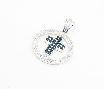 925 Sterling Silver  Cubic Zirconia & Topaz Religious Cross Pendant  PT5222
